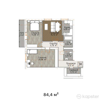 ЖК Turan Apartments — 3-ком 84.4 м² (от 42,031,200 тг)