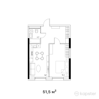 ЖК Riverside — 1-ком 51.5 м² (от 23,175,000 тг)