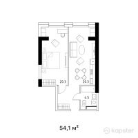 ЖК Riverside — 1-ком 54.1 м² (от 24,345,000 тг)