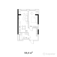 ЖК Riverside — 1-ком 59.4 м² (от 26,730,000 тг)