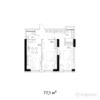 ЖК Riverside — 2-ком 77.1 м² (от 34,695,000 тг)