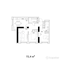 ЖК Riverside — 3-ком 72.4 м² (от 32,580,000 тг)