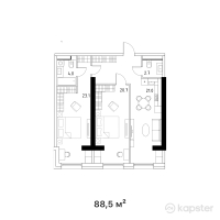 ЖК Riverside — 3-ком 88.5 м² (от 39,825,000 тг)