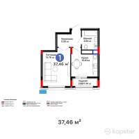 ЖК Дом на Букетова — 1-ком 37.5 м² (от 16,220,180 тг)