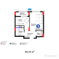 ЖК Дом на Букетова — 1-ком 38.2 м² (от 16,531,940 тг)