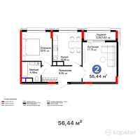 ЖК Дом на Букетова — 2-ком 56.4 м² (от 23,422,600 тг)