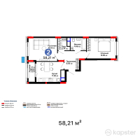 ЖК Дом на Букетова — 2-ком 58.2 м² (от 24,622,830 тг)