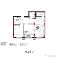 ЖК Дом на Букетова — 3-ком 75.1 м² (от 31,683,760 тг)