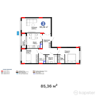 ЖК Дом на Букетова — 3-ком 85.4 м² (от 34,400,080 тг)