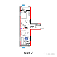 ЖК Flora Garden — 2-ком 43.4 м² (от 17,512,200 тг)