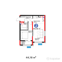 ЖК Flora Garden — 2-ком 44.2 м² (от 18,246,340 тг)