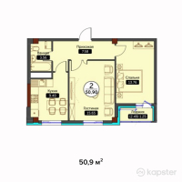 ЖК Алмажай — 2-ком 50,9 м² (null)