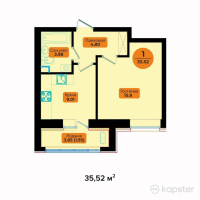 ЖК Sunland — 1-ком 35.5 м² (от 15,628,800 тг)