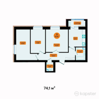 ЖК Sunland — 3-ком 74.1 м² (от 32,604,000 тг)