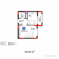 ЖК Qasteev — 2-ком 43.1 м² (от 25,996,160 тг)