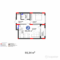 ЖК Qasteev — 2-ком 55.3 м² (от 33,370,020 тг)