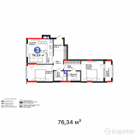 ЖК Qasteev — 3-ком 76.3 м² (от 45,040,600 тг)