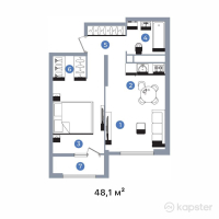 ЖК RIVIERA Plus — 1-ком 48.1 м² (от 37,999,000 тг)