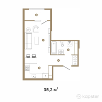 ЖК Jan Dostar — 1-ком 35.2 м² (от 19,360,000 тг)