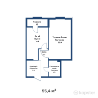 ЖК White Residence — 1-ком 55.4 м² (от 37,395,000 тг)