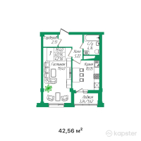 ЖК Жаным — 1-ком 42.6 м² (от 16,811,200 тг)