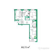 ЖК Жаным — 3-ком 80.7 м² (от 31,884,400 тг)