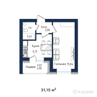 ЖК Эдем — 1-ком 31.2 м² (от 9,345,000 тг)