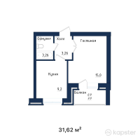 ЖК Эдем — 1-ком 31.6 м² (от 9,486,000 тг)