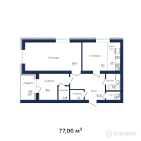 ЖК Эдем — 3-ком 77.1 м² (от 23,118,000 тг)