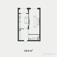 ЖК Wisteria — 1-ком 54.5 м² (от 68,670,000 тг)