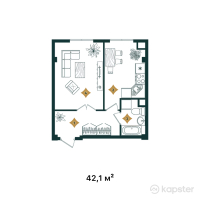 ЖК Tandau — 1-ком 42.1 м² (от 13,472,000 тг)