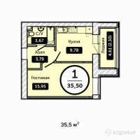 ЖК KOKTAL Apartments — 1-ком 35.5 м² (от 11,360,000 тг)