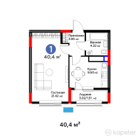 ЖК Auez — 1-ком 40.4 м² (от 19,634,400 тг)