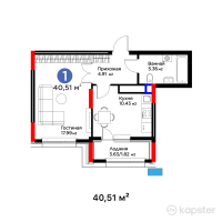 ЖК Auez — 1-ком 40.5 м² (от 19,647,350 тг)