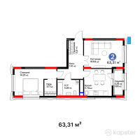 ЖК Auez — 2-ком 63.3 м² (от 28,489,500 тг)