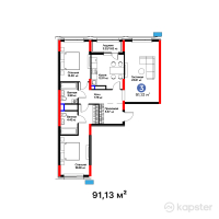 ЖК Auez — 3-ком 91.1 м² (от 37,818,950 тг)