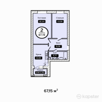 ЖК KOKTAL Apartments — 2-ком 67.2 м² (от 21,488,000 тг)