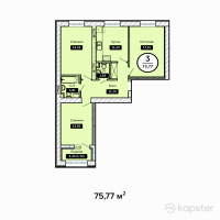 ЖК KOKTAL Apartments — 3-ком 75.8 м² (от 24,246,400 тг)