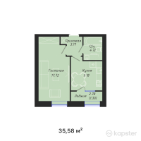 ЖК BAIMURA — 1-ком 35.6 м² (от 15,868,680 тг)