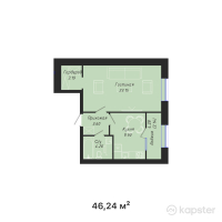 ЖК BAIMURA — 1-ком 46.2 м² (от 19,513,280 тг)