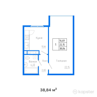 ЖК ALTAI CITY — 1-ком 38.8 м² (от 18,371,320 тг)