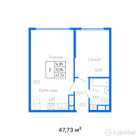 ЖК ALTAI CITY — 1-ком 47.7 м² (от 22,576,290 тг)