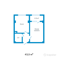 ЖК Azure — 1-ком 43.5 м² (от 18,661,500 тг)