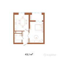 ЖК А-City — 1-ком 43.1 м² (от 13,662,700 тг)