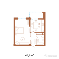ЖК А-City — 1-ком 43.9 м² (от 13,916,300 тг)