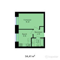 ЖК Кайынды — 1-ком 34.4 м² (от 12,387,600 тг)