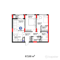 ЖК SANDI — 3-ком 67.7 м² (от 26,192,160 тг)