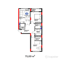 ЖК SANDI — 3-ком 75.7 м² (от 28,383,750 тг)