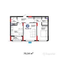 ЖК GreenLine. Aurora — 2-ком 70,3 м² (от 54 302 480 тг)