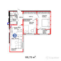 ЖК PARKLAND — 3-ком 66,8 м² (от 26 593 200 тг)